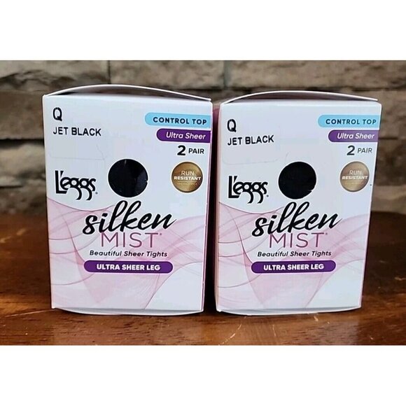 Leggs Silken Mist Ultra Sheer Leg Control Top Jet Black Size Q Total Of 4 Pair - Picture 1 of 5